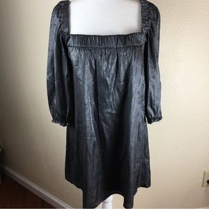 Row A Women's Shiny Gray Mini Dress with Balloon Sleeve Square Neck Size M